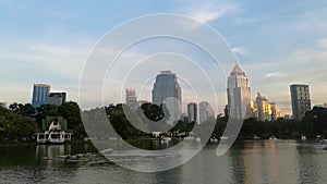 Time lapse view of Bangkok City from a distance during a beautiful golden sunset.