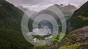 Time-lapse of view on Geirange in Norway