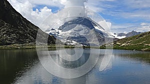 Time Lapse View On Matterhorn Peak And Lake Stellisee, Zermatt, Switzerland