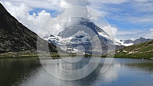 Time Lapse View On Matterhorn Peak And Lake Stellisee, Zermatt, Switzerland