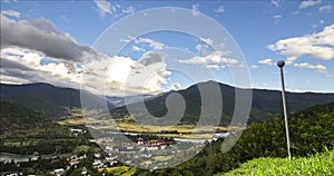 Time lapse with view over the city of Paro, Bhutan