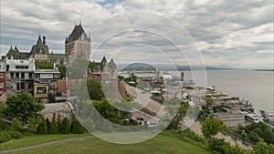 Time lapse view of Quebec City boardwalk with the famous Chateau Frontenac hotel