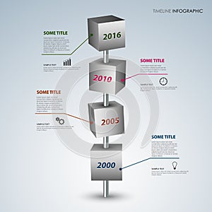 Time line info graphic with gray design cubes template
