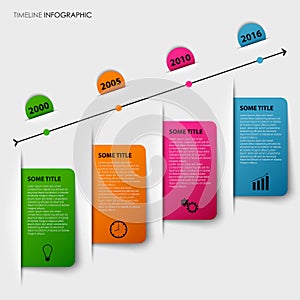 Time line info graphic with tucked colorful labels template