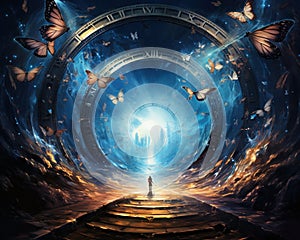 Time loop concept, time portal concept, time loop design art travel.