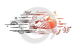 Time machine, time, travel, future, past concept. Hand drawn isolated vector.