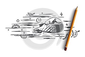 Time machine, time, travel, future, past concept. Hand drawn isolated vector.