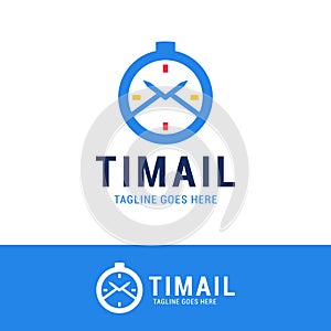 Time Mail Logo Icon Design. Vector logotype clock with mail envelope icon