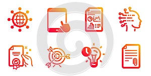 Time management, Artificial intelligence and Certificate icons set. Vector