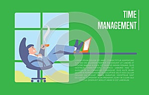 Time management banner with businessman