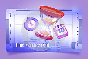 Time management banner with calendar and clock