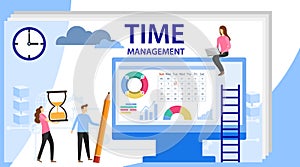 Time management banner with character. Isolated schedule concept or planner. Planning sticker, management images. Time