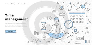 Time management banner with man in yoga pose