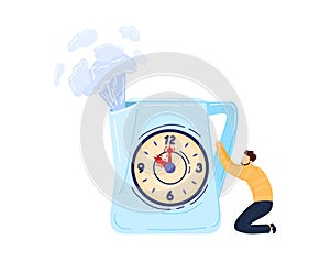 Time management business, deadline reminder alarm clock, object hot, isolated on white, design, cartoon style vector