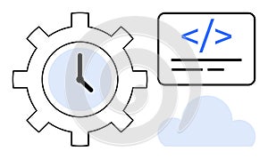 Time Management and Cloud Computing Concept with Gear, Code Icon, and Cloud