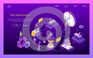 Time management - colorful isometric vector web banner