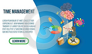 Time management concept banner, isometric style