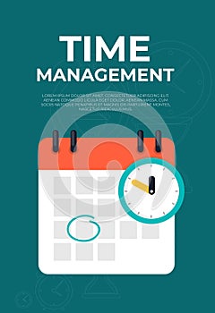 Time management concept with calendar date and clock icon. Vector Illustration. EPS10