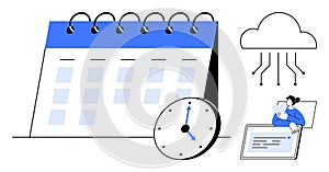 Cloud-Based Scheduling and Time Management Concept with Calendar and Clock