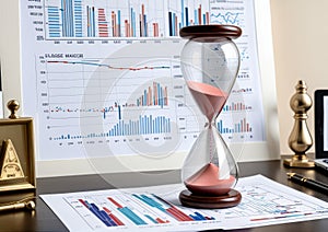 Time Management Concept: Hourglass with Line Graphs