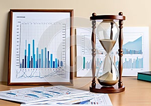 Time Management Concept: Hourglass with Line Graphs