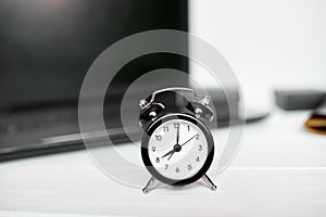 Time management concept, office workplace, notebook, computer