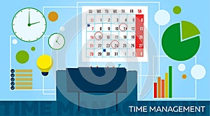 Time management concept planning, organization, working time. Flat style. Vector illustration