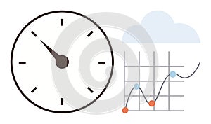 Time Management and Data Analysis Concept with Clock, Graph, and Cloud