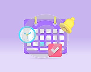 Time management deadline agenda important meeting calendar reminder notification 3d icon vector