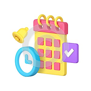 Time management deadline calendar reminder planning agenda notification 3d icon realistic vector