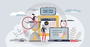 Time management for effective and productive work plan tiny person concept