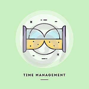 Time management, flat design thin line banner.