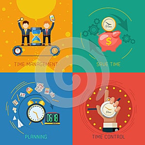 Time Management Flat Icons Square Composition