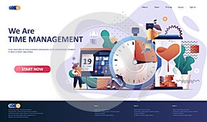 Time management flat landing page template.