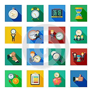 Time Management Flat Shadow Icons Set