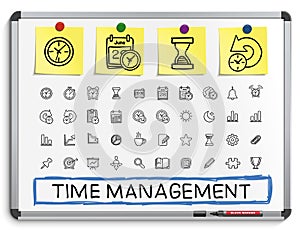 Time management hand drawing line icons.