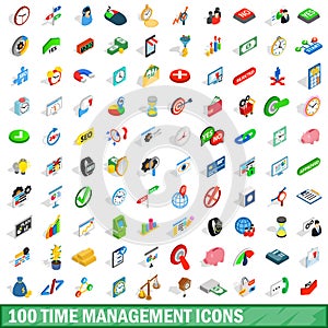 100 time management icons set, isometric 3d style