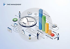 Time management infographic featuring a central