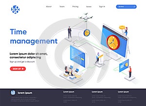Time management isometric landing page.