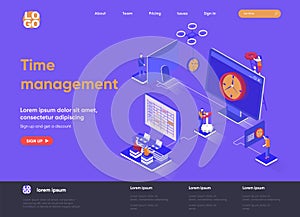 Time management isometric landing page.