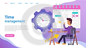 Time management landing page, planning, working time. Time organization efficiency. Schedule job