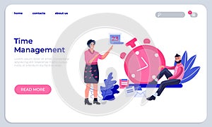 Time management landing page. Productivity improvement website and successfully organizing work web page. Vector