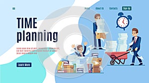 Time management landing. Stop unorganized work web page for effective business vector concept photo