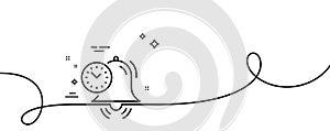 Time management line icon. Alarm clock sign. Watch. Continuous line with curl. Vector