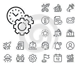 Time management line icon. Clock sign. Gear. Salaryman, gender equality and alert bell. Vector