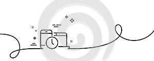 Time management line icon. Clock sign. Mobile devices. Continuous line with curl. Vector