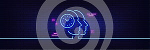 Time management line icon. Clock sign. Teamwork. Neon light glow effect. Vector