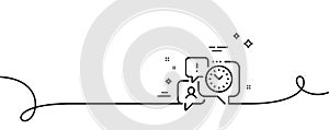 Time management line icon. Clock sign. Watch. Continuous line with curl. Vector