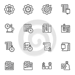 Time management line icons set