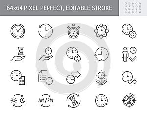 Time management line icons. Vector illustration include icon - deadline, stopwatch, hourglass, metronome, delay